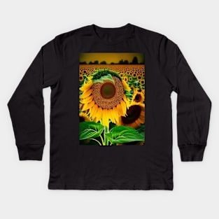 MOODY SUNFLOWER FIELD Kids Long Sleeve T-Shirt